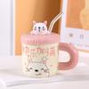 Taza de Cerámica, Taza de Agua con Forma de Oso, Taza con Tapa y Popote, Esencial para Residencias Estudiantiles, Taza de Oso de Dibujos Animados