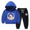 Conjunto de suéter con capucha de unicornio otoño e invierno estilo occidental nuevo para niños medianos y grandes grueso cálido con forro polar ropa de invierno