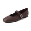 Zapatos Mary Jane Lecheros Completos de Piel de Ternera Texturizada Súper Suaves 2025 Primavera Planos Redondos de Piel Genuina con Hebilla de una Sola Capa para Mujer