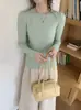 Top de capa base de cuello redondo 100% lana Merino finamente hilada para mujer, otoño/invierno, prenda interior de corte ajustado, suéter de punto, jersey suave y fino