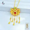 Pingente de Ouro com Borla de Dragão e Fênix Cor de Areia com Cor Esmaltada, Fecho Oco Banhado a Ouro em Cobre, Rubi, Pingente Novo Estilo Chinês para Mulheres