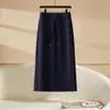 Saia casual feminina da moda personalizada para reduzir a idade, nova saia tipo moletom de meia-calça elástica de cintura alta com fenda para primavera e outono