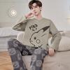 Pijama de Primavera y Otoño para Hombre de Manga Larga 2025 Holgado de Dibujos Animados Ropa de Exterior Juvenil Talla Extra Traje para el Hogar Traje de Dos Piezas