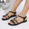 Sandalias planas de verano tejidas con cuentas transfronterizas europeas y americanas para mujer, nuevo estilo bohemio, venta al por mayor tallas grandes