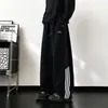 Pantalones deportivos de rayas personalizados/estilo americano, nueva colección de otoño, corte holgado, caída suave, bordado color-blocking, versátiles pantalones deportivos casuales, largos, blanco y gris