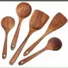 Conjunto de colher e pá teca cabo longo espátula para refogar acácia colher grande colher de arroz utensílios de cozinha de madeira para casa atacado