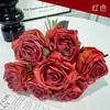 Flor de rosa flor de simulação flor realista plástico flor falsa buquê sala de estar mesa de jantar decorações ornamentos adereços de foto tecido de seda