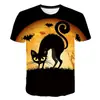 Mais vendido na Europa e América, Camiseta de Gola Redonda com Manga Curta e Estampa 3D de Zumbi de Halloween para Homens, Blusa Casual Solta para Halloween