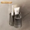 Estante de Cepillos de Dientes de Lujo Ligero Montado en la Pared Sin Taladro Portacepillos de Dientes Nuevo Portavasos para Cepillos de Dientes y Enjuague Bucal para Baño