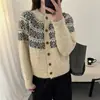 Cárdigan jacquard estilo Academia Fair Isle para mujer, otoño e invierno, tejido casual, chaqueta suéter elegante, adecuada para usar en capas
