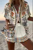 Estampas Digitais Personalizadas Europeias e Americanas Transfronteiriças Novos Tops Casuais de Verão Conjunto de Duas Peças Feminino Pod
