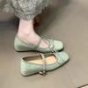 Sapatos Mary Jane Rasos de Bico Quadrado Suaves para Mulheres, Novo Estilo 2026, Laço de Bolinhas, Salto Escondido, Sapatos Baixos Versáteis para o Dia a Dia