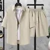 Verão 2026 Novo Conjunto Masculino Lindo Fashionável Tendência Camisa com Textura de Gaze Bolha Manga Curta e Shorts Conjunto de Duas Peças