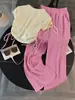 2026 Nuevo Estilo Manga Corta Sencillo Pantalón Ancho Traje Verano Rosa Elegante Casual Longitud Media Moderno Conjunto de Dos Piezas