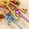 Colher de Titânio Puro, Colher de Lingote de Titânio Puro Cristalizado, Colher com Padrão de Flor de Gelo Martelado, Colher de Sopa Aprofundada Doméstica, Colher de Cabo Longo, Atacado de Louças