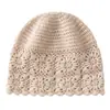 Gorro de punto para mujer, de cachemira, color liso, tejido a mano con ganchillo, estilo retro de punto trenzado, nuevo en la moda otoño/invierno, sombrero que cubre las orejas