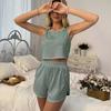 Conjunto Casual Feminino Estilo Europeu e Americano Verão 2026 com Shorts Fenda Vazados e Regata Pijama Conjunto de Duas Peças