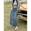 Falda de Mezclilla Vintage para Mujer, Nuevo Estilo Verano 2026, Cintura Alta, Corte Holgado, Línea A Adelgazante, Abertura, Corte Recto, Falda Bodycon