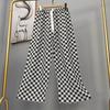 Pantalones de pijama de algodón y seda para mujer, estilo fino de verano, talla grande, pantalones de pierna ancha de cintura alta, adecuados para usar en exteriores, pantalones de playa de seda de algodón artificial, pantalones para casa