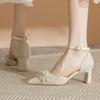 Tacones Altos de Pedrería Franceses para Mujer 2025 Primavera Nuevos Zapatos Planos de Tacón Grueso para Mujer Punta Fina Uso Diario Sandalias Huecas