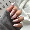 24 Peças de Adesivos de Unhas Acabados Semi-Artesanais com Design de Xadrez Pérola, Unhas em Formato Amêndoa, Cola 3D e Unhas Postiças em Formato de Coração