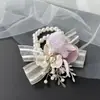 Flor de Muñeca para Dama de Honor de Boda Rosa Rosa Pulsera de Grupo de Hermanas Flor Suministros de Boda Flor de Mano para Grupo de Damas de Honor Boda