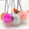 Colgante de cordón para teléfono móvil de bola de pelo artificial de Guangdong con orejas, procesamiento de bola de pelo, bola de pelo de conejo artificial, colgante de pelo para bolso
