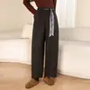 Calça Harem Casual Cinza de Lã para Mulheres 2025 Inverno Novo Grossa de Cintura Alta Solta Emagrecedora Nove Pontos Tendência