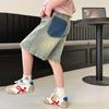 Shorts Jeans Feminino de Verão Finos Largos Retrô Desgastado Patchwork Casual Reto Emagrecedor Perna Larga
