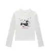 Camiseta feminina estilo americano, picante, gola redonda, ombro normal, manga longa, nova estampa de cachorrinho de desenho animado para primavera e outono, top moderno e versátil