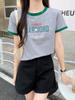 Top Curto de Algodão Puro para Mulheres Verão 2025 Novo Estilo Coreano Slim Cintura Alta Umbigo à Mostra Look Emagrecedor Manga Curta Camiseta Americana Mangas Curtas