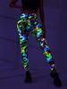 Pantalones de Yoga Deportivos Fitness Estampado Digital de Cintura Alta Nude Europeos y Americanos 2024 Amazon Glúteos Fluorescentes