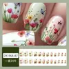 Parches de Uñas Postizas con Acabado de Flor Sencilla, Uñas de Manicura Cuadradas Europeas con Mariposa Dulce y Fresca, Uñas Portátiles de Comercio Exterior Más Vendidas