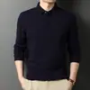 Camiseta de Manga Larga 2026 para Hombres de Mediana Edad, Suéter Holgado y Versátil, Camiseta de Color Sólido con Cuello, Ropa para Hombre Estilo Americano de Primavera y Otoño