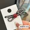 Pinza para el pelo de niña estilo retro francés con lazo rojo y flequillo lateral, pinza para pelo suelto con pedrería, accesorios para el pelo, pinzas laterales, pinzas de pico de pato
