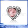 Pandora 925 Cobre Blanco Plateado Corazón Brillante Ojo de Gato Corazón Diamante Cuentas Ojo de Gato DIY Accesorios Charm