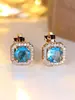 Deseo transfronterizo AliExpress platino super flash cuadrado full diamond zircon grande clip para oreja joyería para niñas simple pequeño temperamento