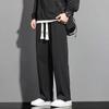 Pantalones de seda de hielo para hombre, pantalones casuales de marca de moda de verano, pantalones deportivos de pierna ancha y rectos con corte a rayas de moda para primavera y otoño.