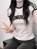 Camiseta de Manga Corta Nueva a Rayas Patchwork de Nicho de Moda para Mujer, Top de Verano Estilo Chica Caliente Corto Ajustado Pura Tentación para Mujer