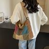 Bolso de lona cruzado de gran capacidad con costuras en contraste de color, moderno bolso cruzado para ir al trabajo, bolso de hombro de estilo informal.