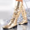 Botas de mujer de talla grande de comercio exterior doradas europeas y americanas Bar Rock Otoño e Invierno Nuevas botas apiladas transfronterizas Pero botas de cuero hasta la rodilla