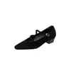 Zapatos Mary Jane de piel de oveja de capa superior para mujer, zapatos de tacón medio grueso, nuevo estilo otoño e invierno, puntera cuadrada, correa en el tobillo, zapatos de un solo color de corte bajo, zapatos bajos para mujer