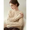 Suéter de Cachemir 100% Puro para Otoño e Invierno para Mujer, Versátil, Sencillo, Textura de Cáñamo, Tres Hilos, Cuello Redondo, Jersey de Punto