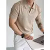 Camisa Polo Cor Sólida Gola V Manga Curta Malha Masculina Verão Nova Camiseta de Negócios Tendência Slim Fit Versátil Top Casual