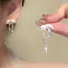 Brincos de Argola com Franjas Levemente Luxuosos e de Alta Qualidade para Mulheres Sem Furos na Orelha, Brincos Únicos e Deslumbrantes, Brincos Longos Super Bonitos para Outono e Inverno
