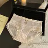 Ins Puffs BOB# Panties de Encaje Japonés para Niñas Onda Sexy Transpirables Algodón Entrepierna Calzones de Cintura Media para Mujer