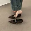 Zapatos Mary Jane de Gamuza con Punta Fina y Correa de Cadena Retro de Nicho Versátiles para el Trabajo Tacón Bajo Estilo de Noche Zapatos para Mujer