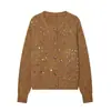 Venta al por mayor Primavera 2026 Nueva Moda Ropa para Mujer Estilo Europeo y Americano Suelto Versátil Cardigan de Punto con Lentejuelas de Manga Larga para Mujer