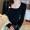 Suéter corto ajustado con cuello cuadrado para mujer, jersey de punto fino para principios de otoño
