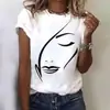 Camiseta de Moda Transpirable para Mujer de Manga Corta Divertida Camiseta con Estampado de Rostro Abstracto 3D 2024 Nuevo Top de Cuello Redondo t